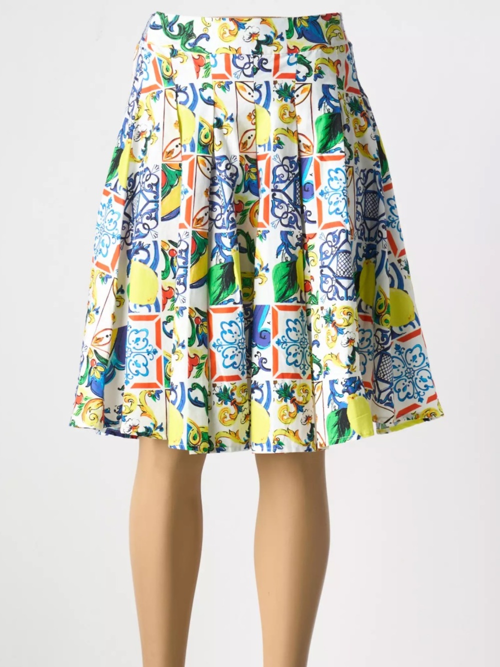 Leo & Ugo Paris Multicolor Tile-Print Skirt - Stretch Mid-Length NWT